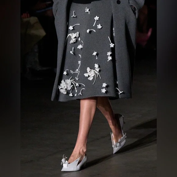 PRADA White Floral Embellished leather ballet flats